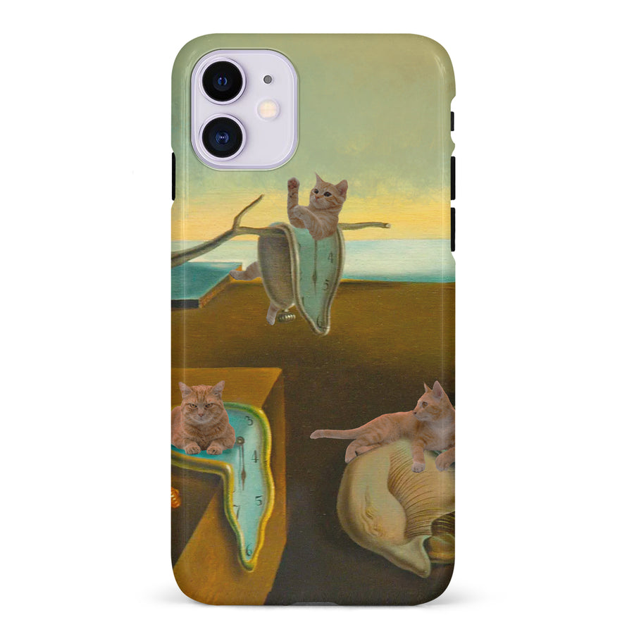 iPhone 11 Surreal Cats on Melting Clocks Artistic Cat Phone Case