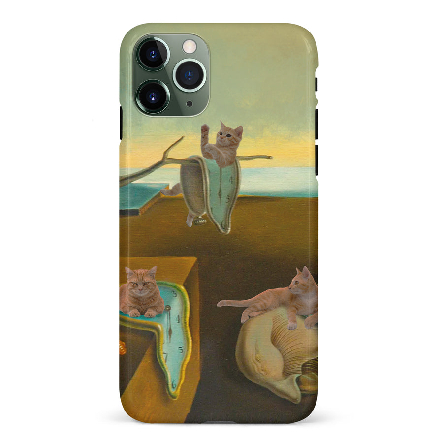 iPhone 11 Pro Surreal Cats on Melting Clocks Artistic Cat Phone Case