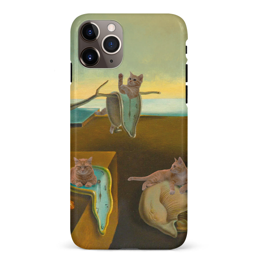 iPhone 11 Pro Max Surreal Cats on Melting Clocks Artistic Cat Phone Case