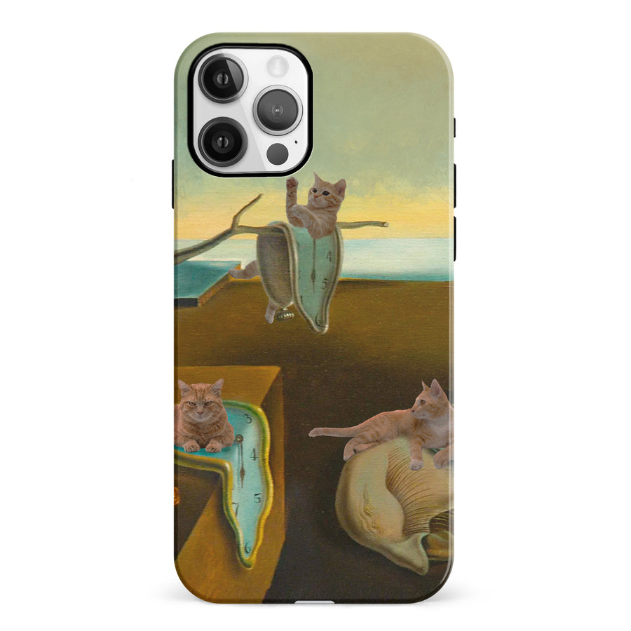 iPhone 12 Surreal Cats on Melting Clocks Artistic Cat Phone Case