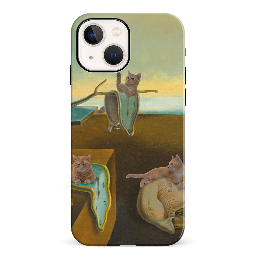 iPhone 13 Surreal Cats on Melting Clocks Artistic Cat Phone Case