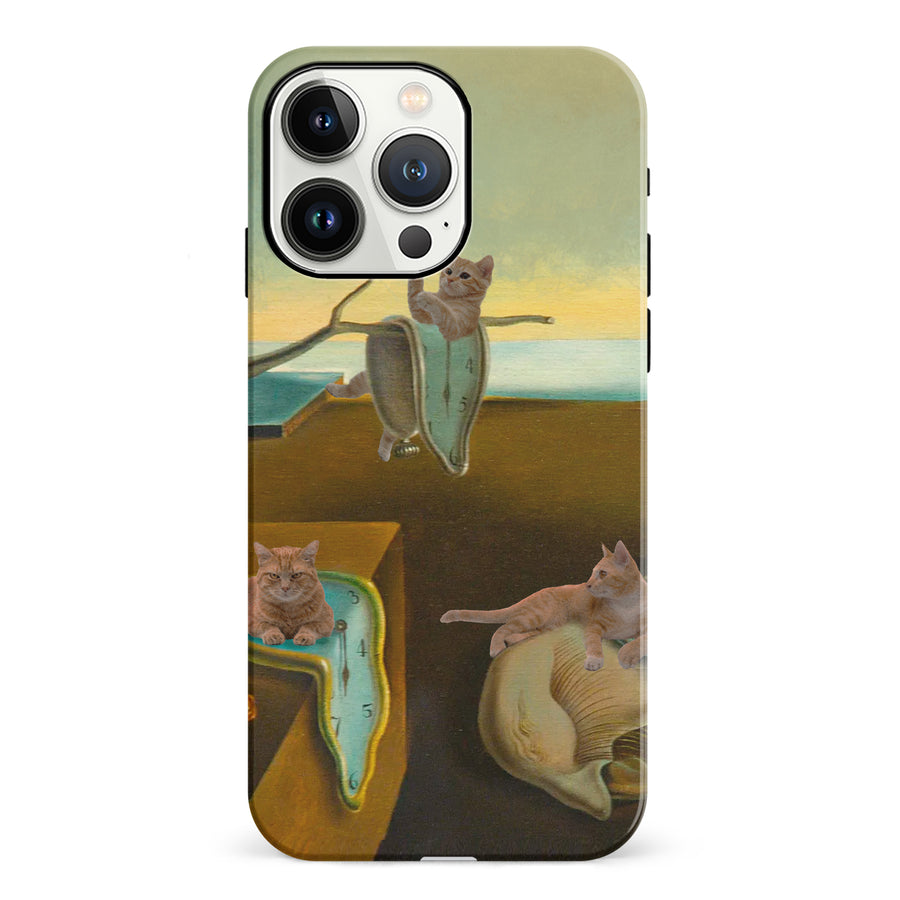 iPhone 13 Pro Surreal Cats on Melting Clocks Artistic Cat Phone Case