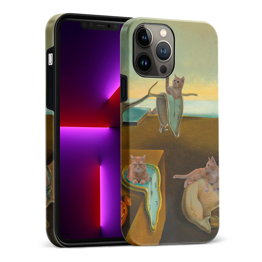 iPhone 13 Pro Max Surreal Cats on Melting Clocks Artistic Cat Phone Case