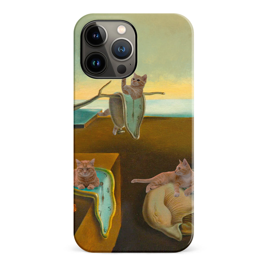 iPhone 13 Pro Max Surreal Cats on Melting Clocks Artistic Cat Phone Case