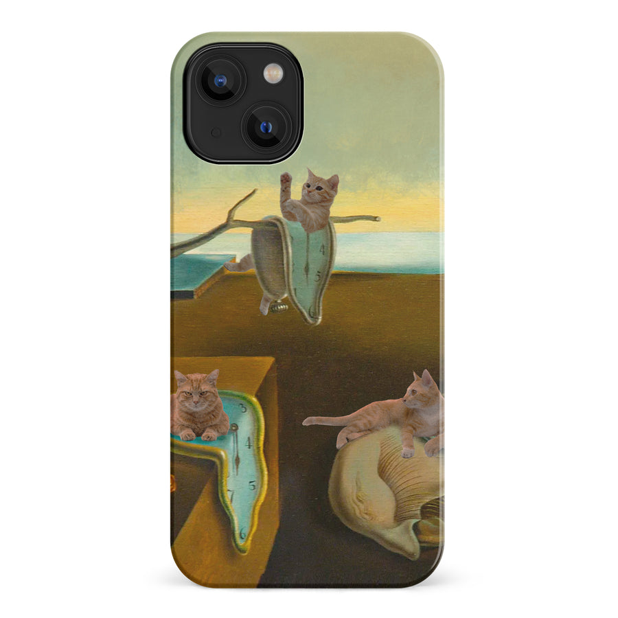 iPhone 14 Surreal Cats on Melting Clocks Artistic Cat Phone Case