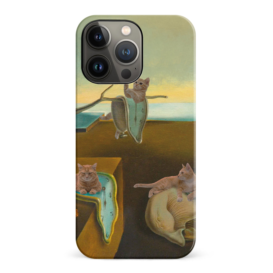 iPhone 14 Pro Surreal Cats on Melting Clocks Artistic Cat Phone Case