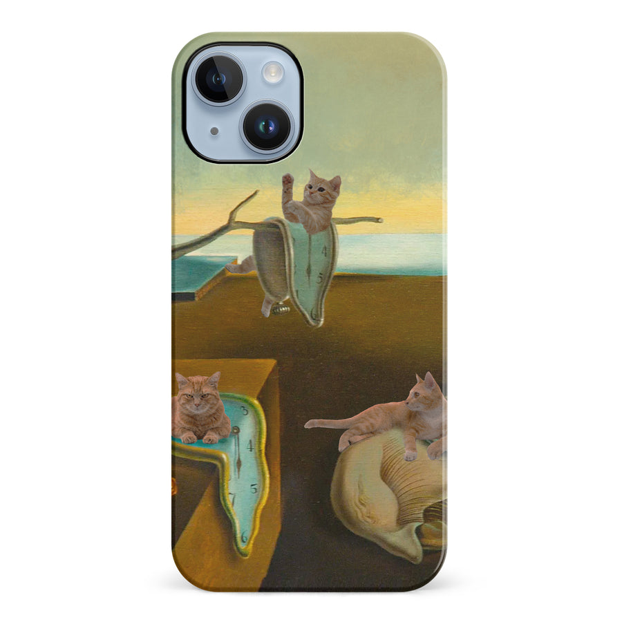 iPhone 14 Plus Surreal Cats on Melting Clocks Artistic Cat Phone Case