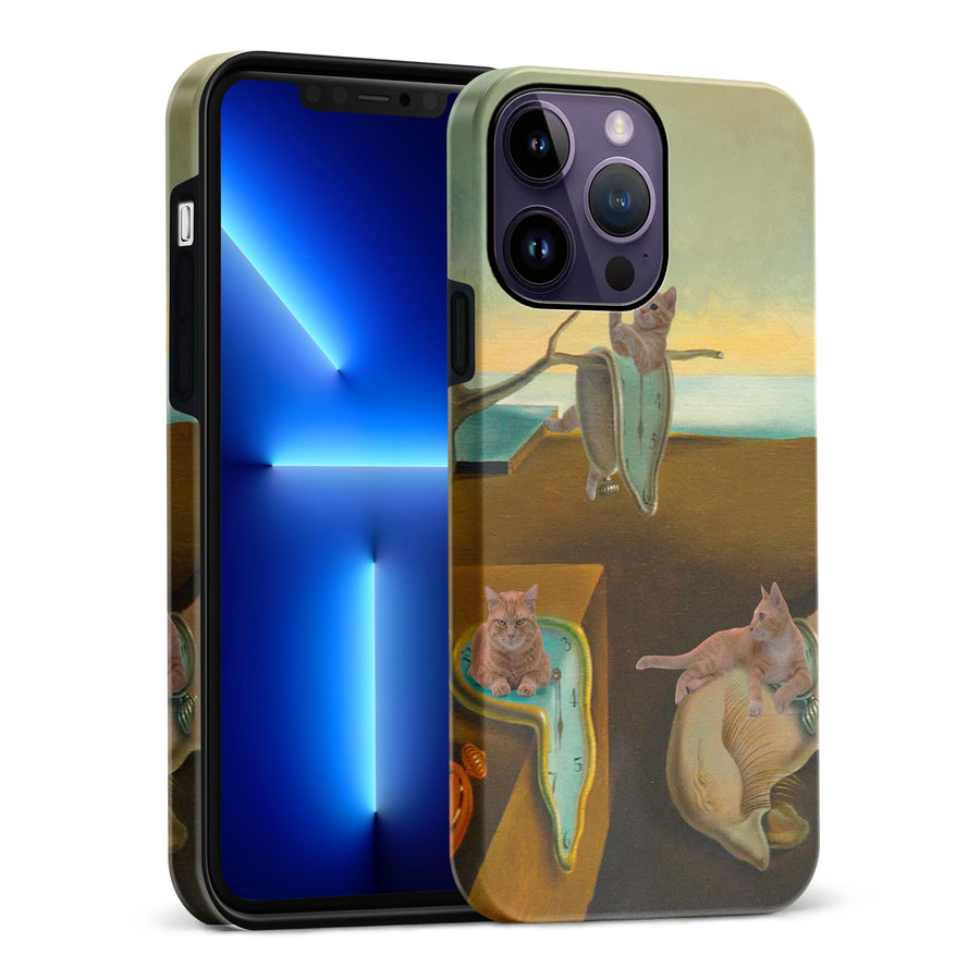 Surreal Cats on Melting Clocks Artistic Cat Phone Case