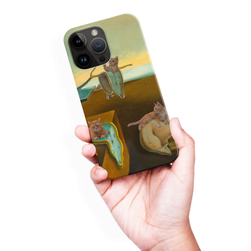 Surreal Cats on Melting Clocks Artistic Cat Phone Case