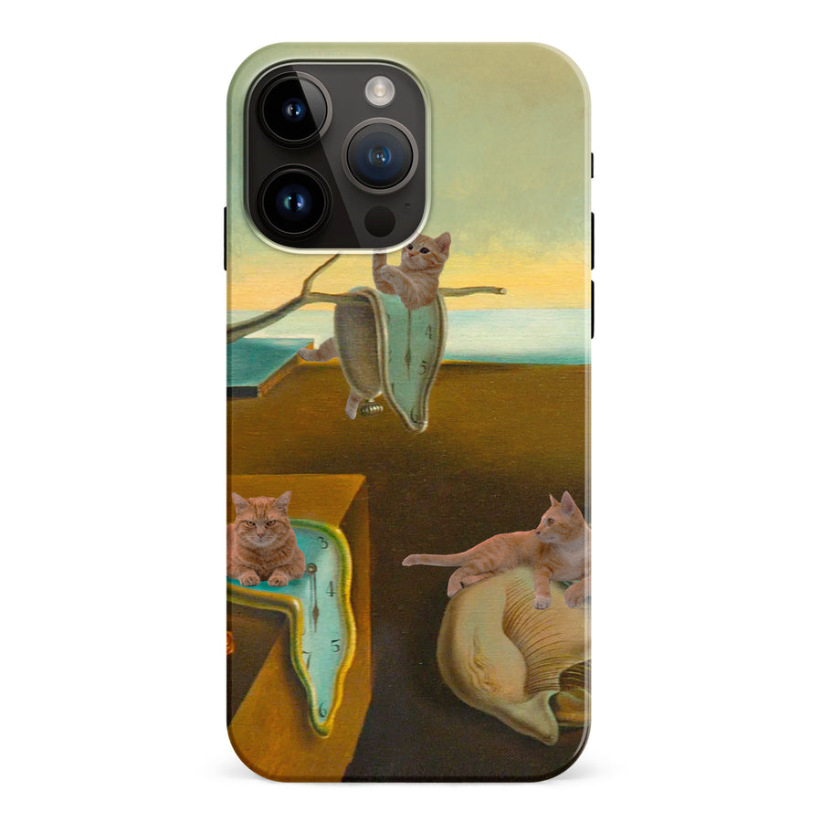 iPhone 15 Pro Max Surreal Cats on Melting Clocks Artistic Cat Phone Case