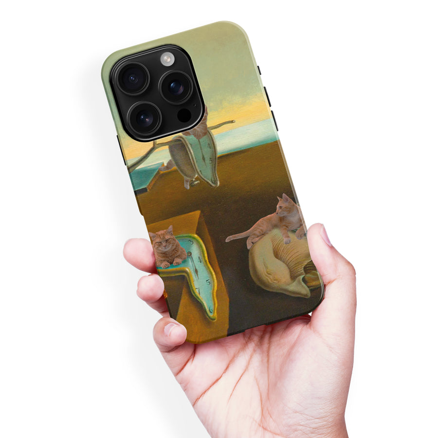 iPhone 16 Pro Max Surreal Cats on Melting Clocks Artistic Cat Phone Case