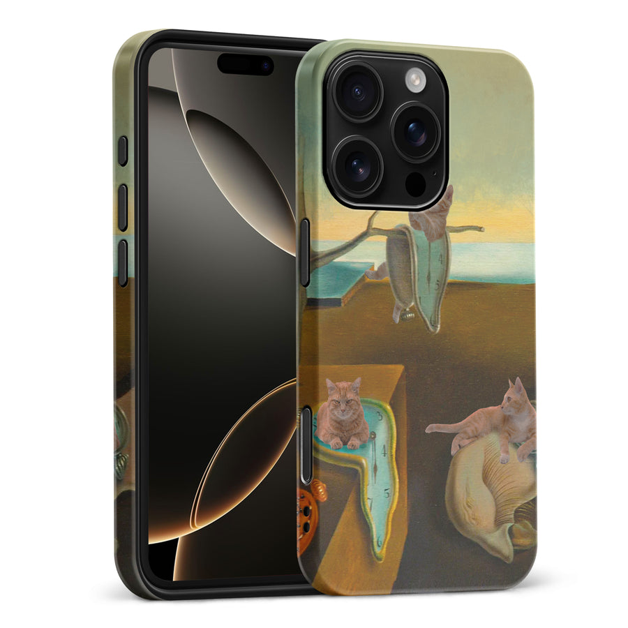 Surreal Cats on Melting Clocks Artistic Cat Phone Case