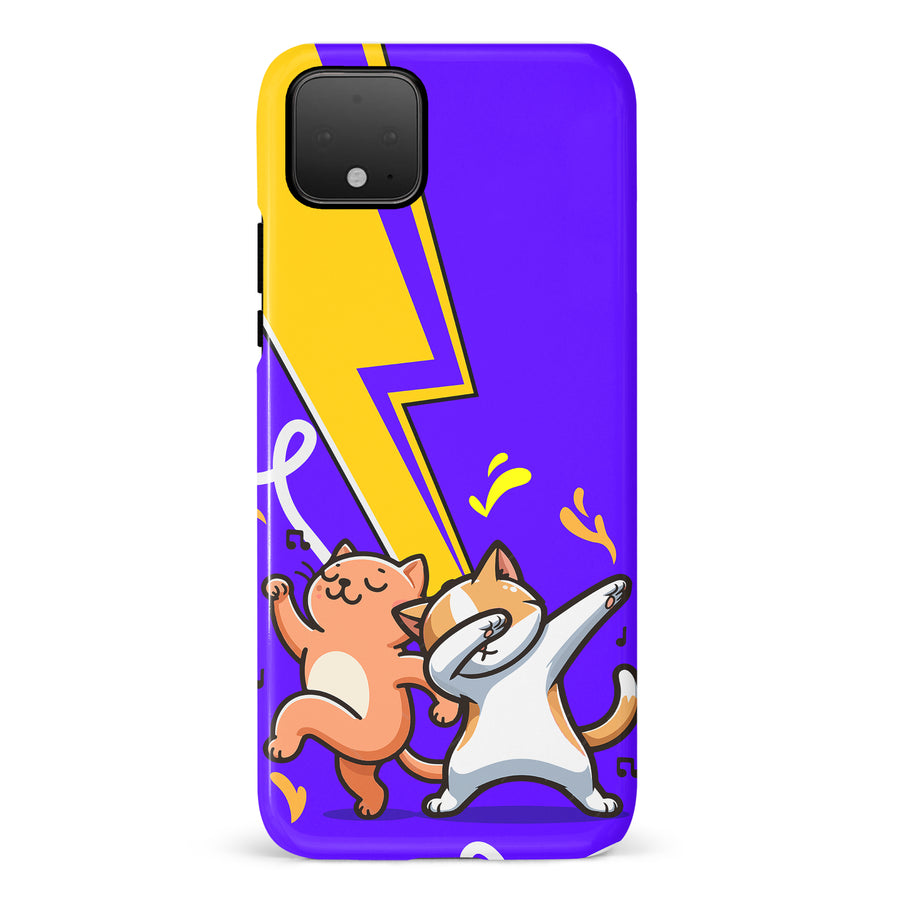 Google Pixel 4 Dabbing Cats on Purple with Lightning Bolt Cat Phone Case