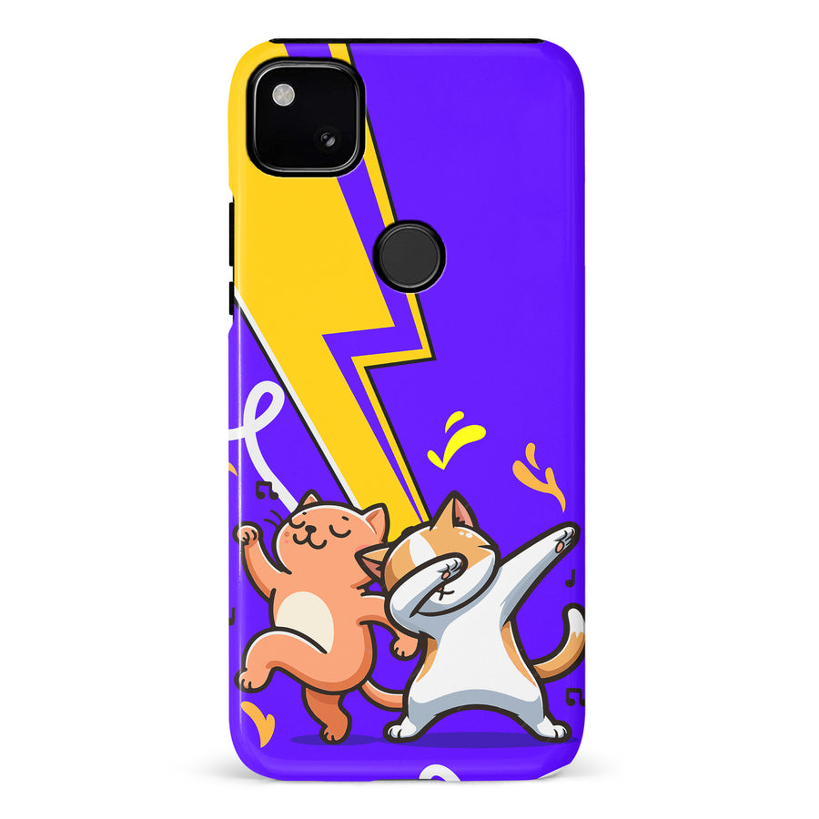 Google Pixel 4A Dabbing Cats on Purple with Lightning Bolt Cat Phone Case