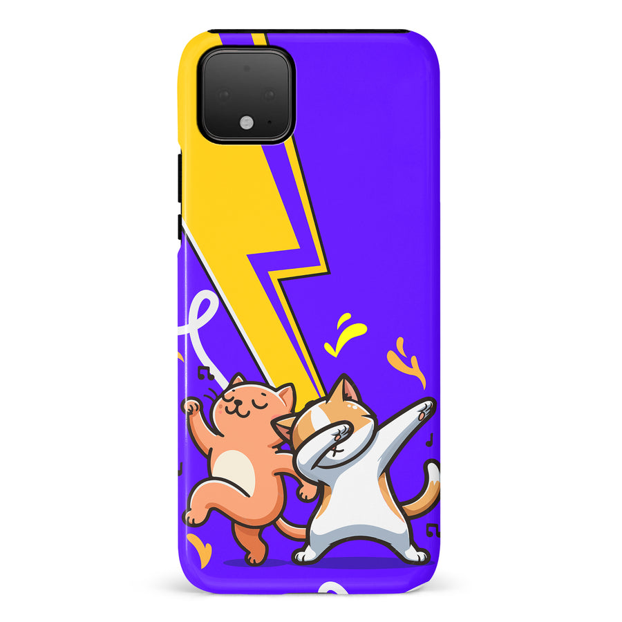 Google Pixel 4 XL Dabbing Cats on Purple with Lightning Bolt Cat Phone Case