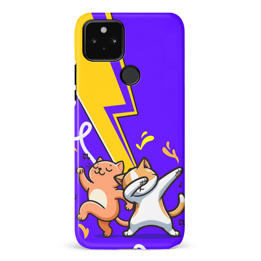 Google Pixel 5 Dabbing Cats on Purple with Lightning Bolt Cat Phone Case