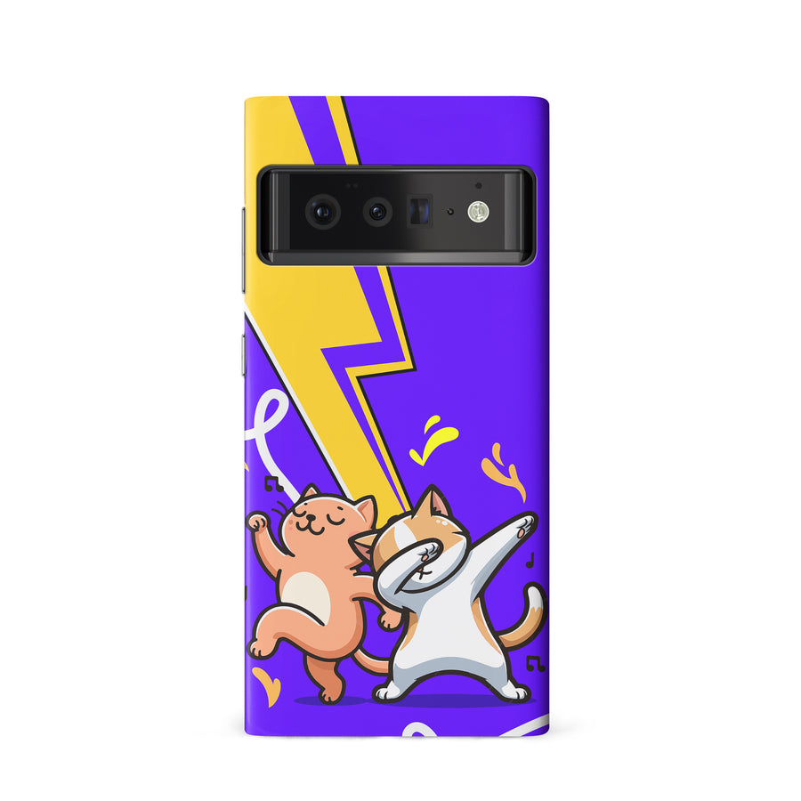 Google Pixel 6 Dabbing Cats on Purple with Lightning Bolt Cat Phone Case