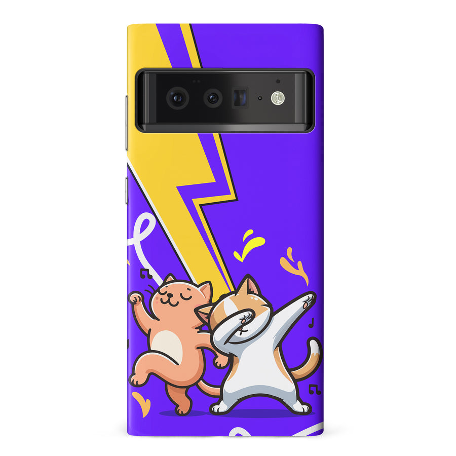 Google Pixel 6 Pro Dabbing Cats on Purple with Lightning Bolt Cat Phone Case