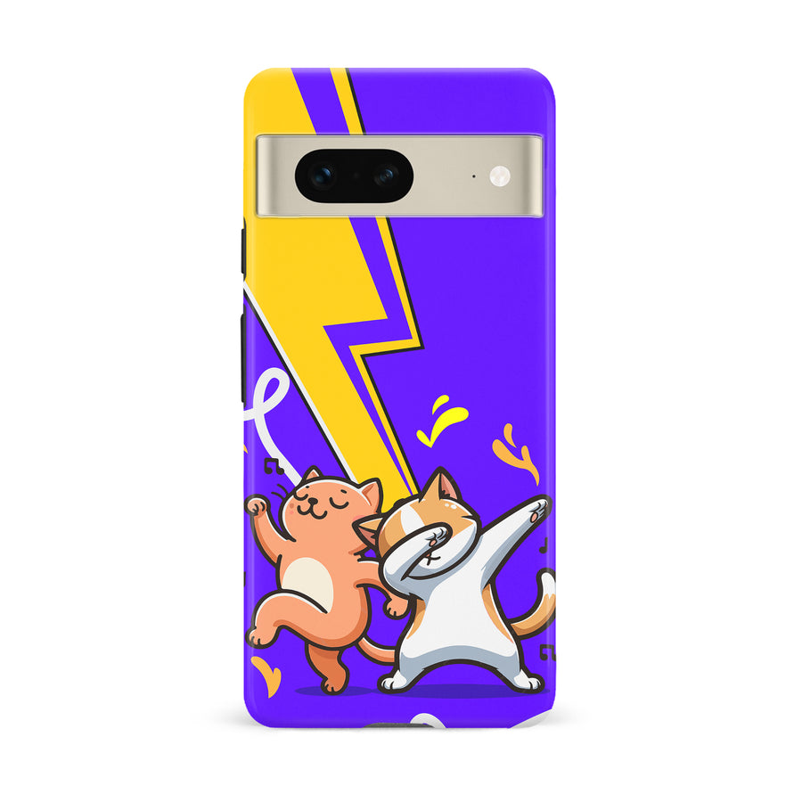 Google Pixel 7 Dabbing Cats on Purple with Lightning Bolt Cat Phone Case