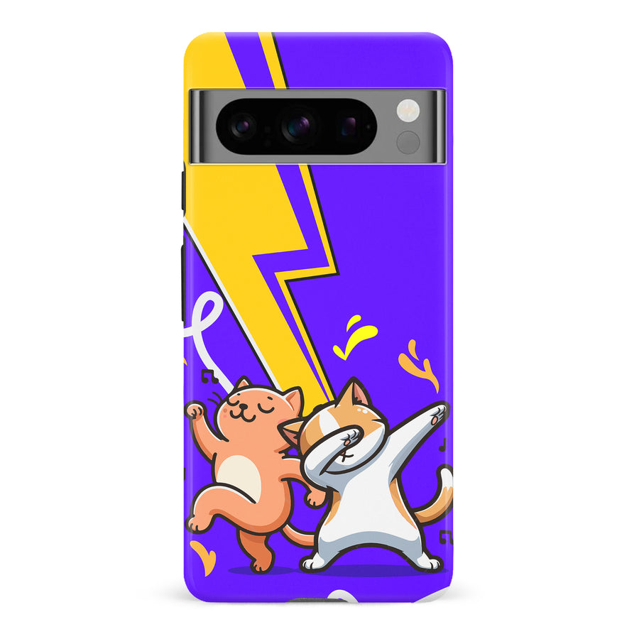 Google Pixel 8 Pro Dabbing Cats on Purple with Lightning Bolt Cat Phone Case