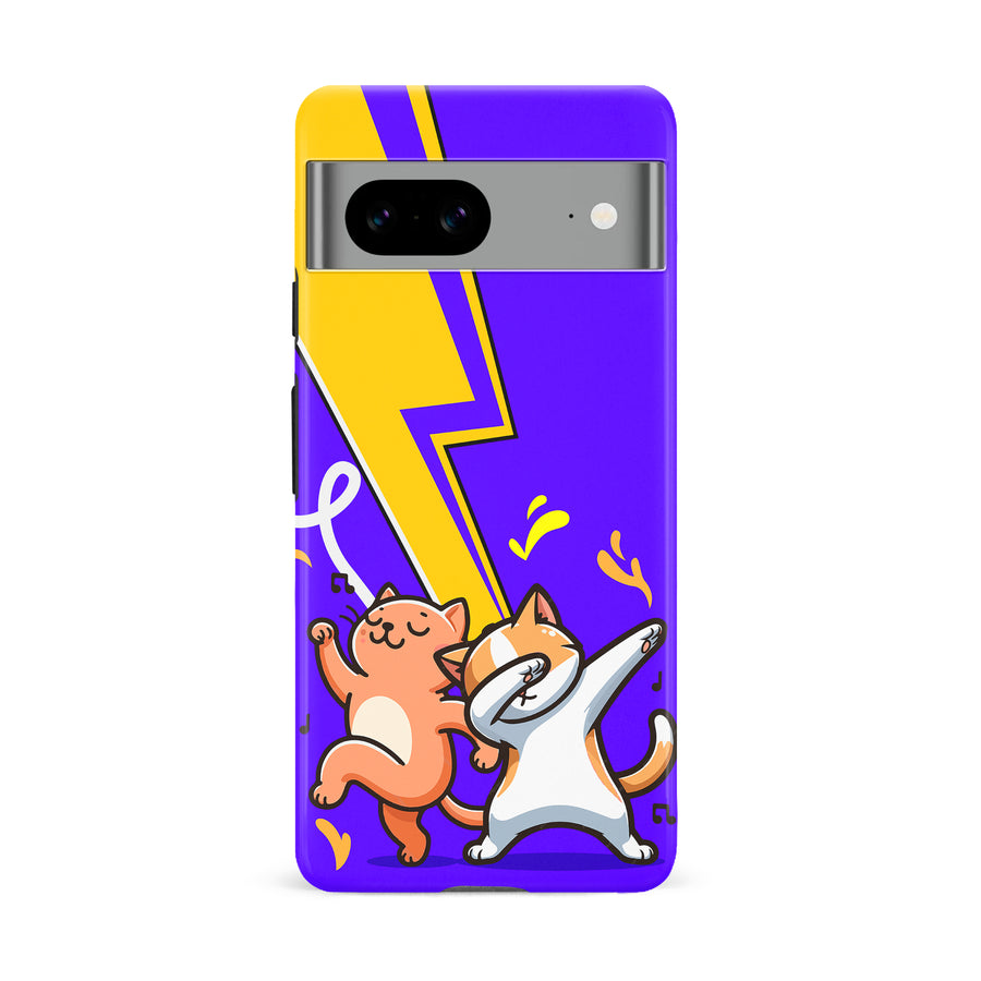 Google Pixel 8A Dabbing Cats on Purple with Lightning Bolt Cat Phone Case