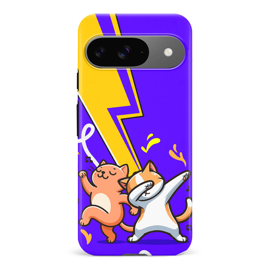 Google Pixel 9 Dabbing Cats on Purple with Lightning Bolt Cat Phone Case