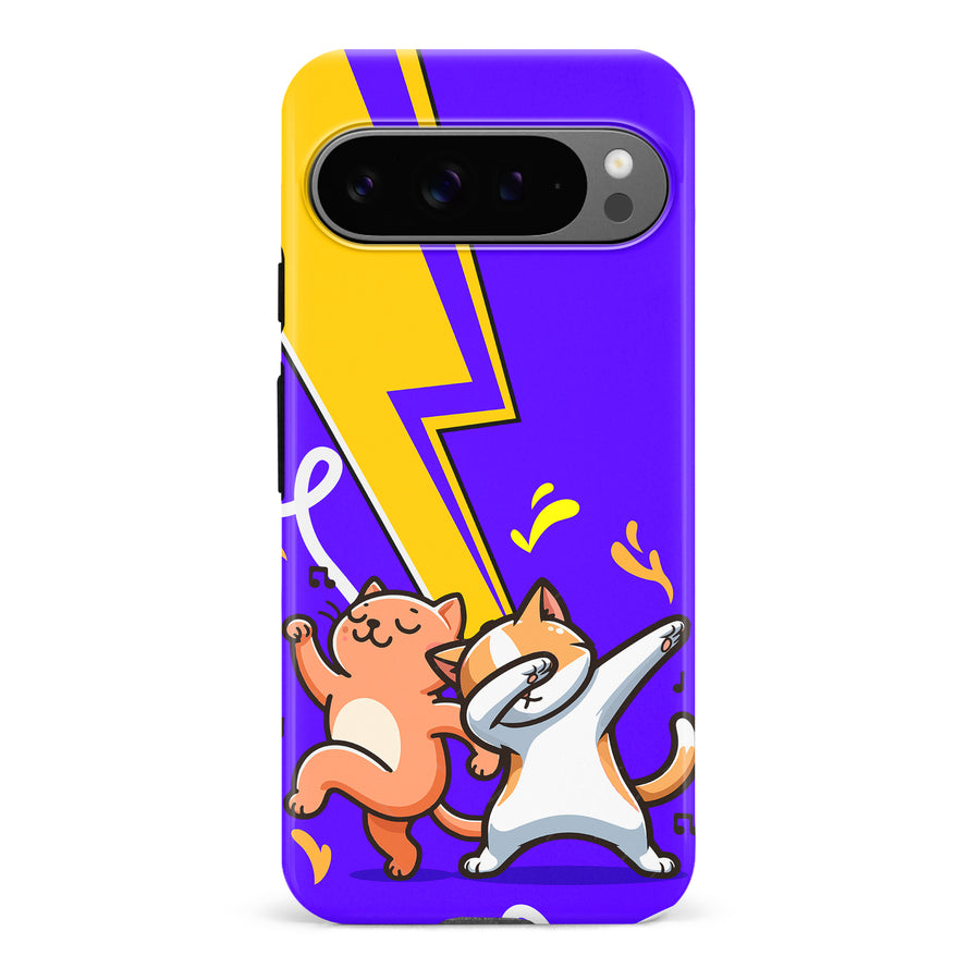 Google Pixel 9 Pro Dabbing Cats on Purple with Lightning Bolt Cat Phone Case