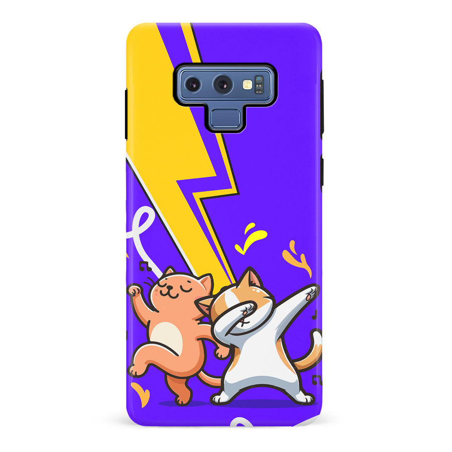 Samsung Galaxy Note 9 Dabbing Cats on Purple with Lightning Bolt Cat Phone Case