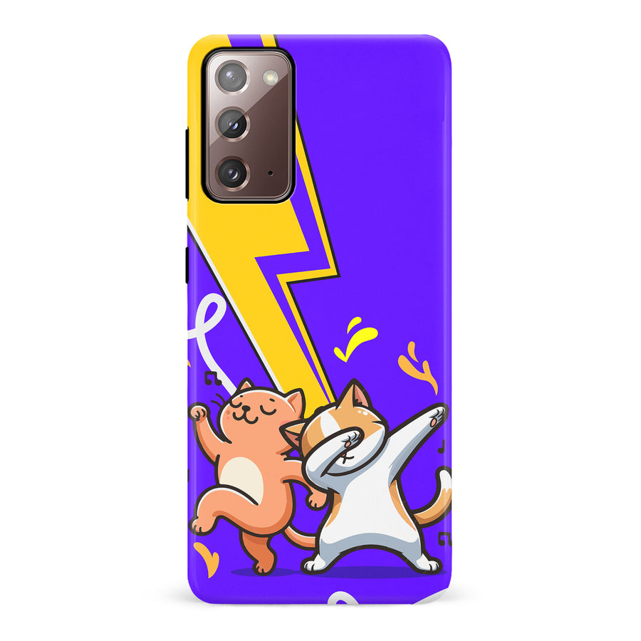 Samsung Galaxy Note 20 Dabbing Cats on Purple with Lightning Bolt Cat Phone Case