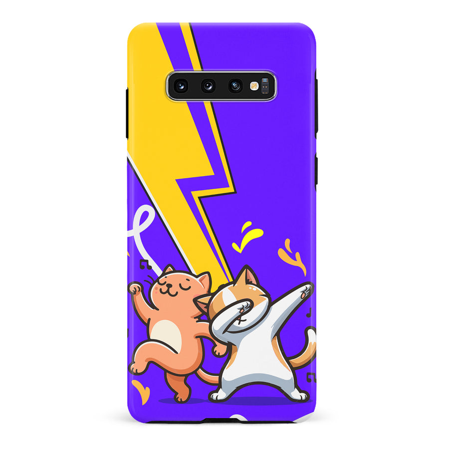 Samsung Galaxy S10 Dabbing Cats on Purple with Lightning Bolt Cat Phone Case