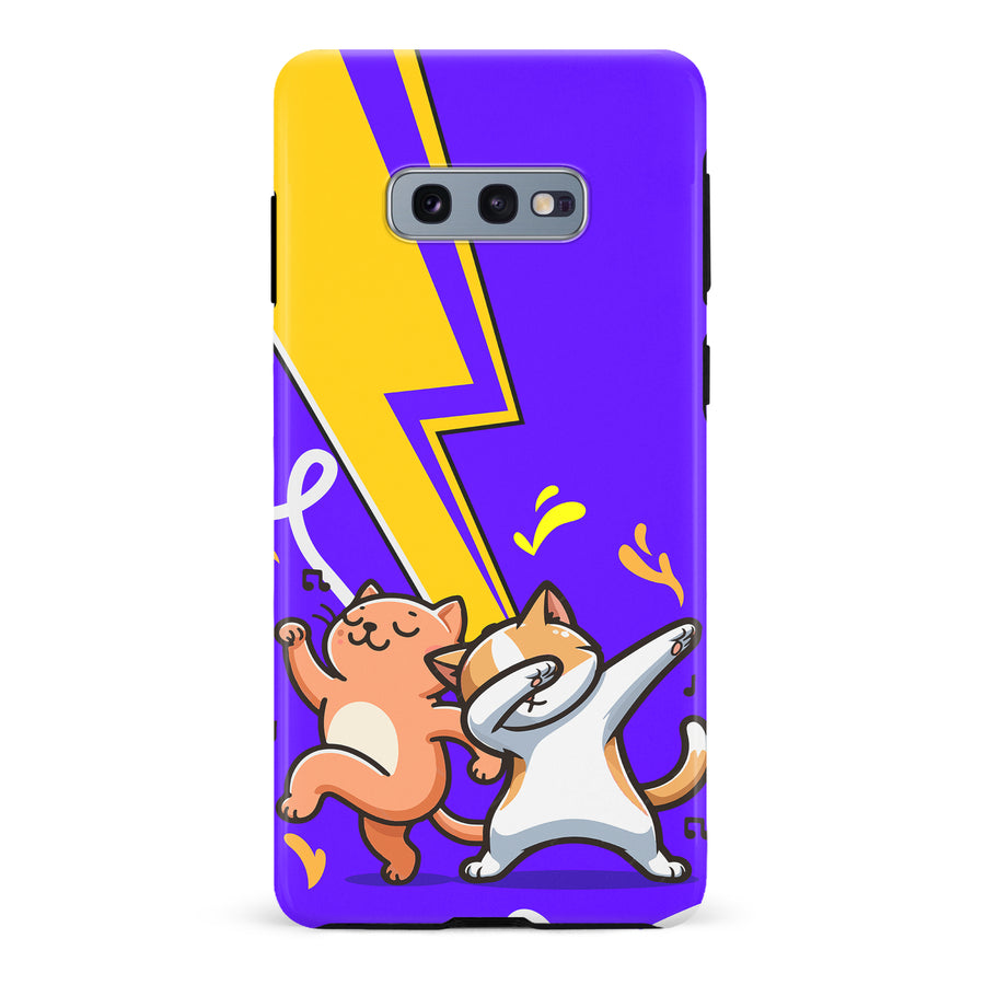 Samsung Galaxy S10e Dabbing Cats on Purple with Lightning Bolt Cat Phone Case