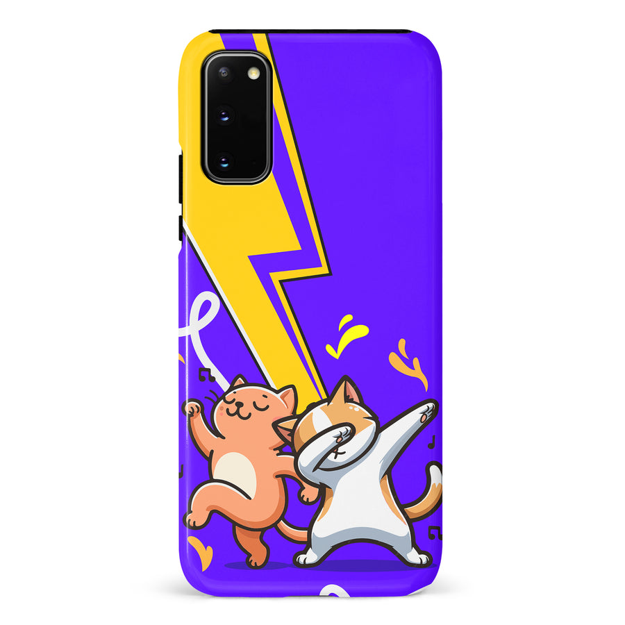 Samsung Galaxy S20 Dabbing Cats on Purple with Lightning Bolt Cat Phone Case