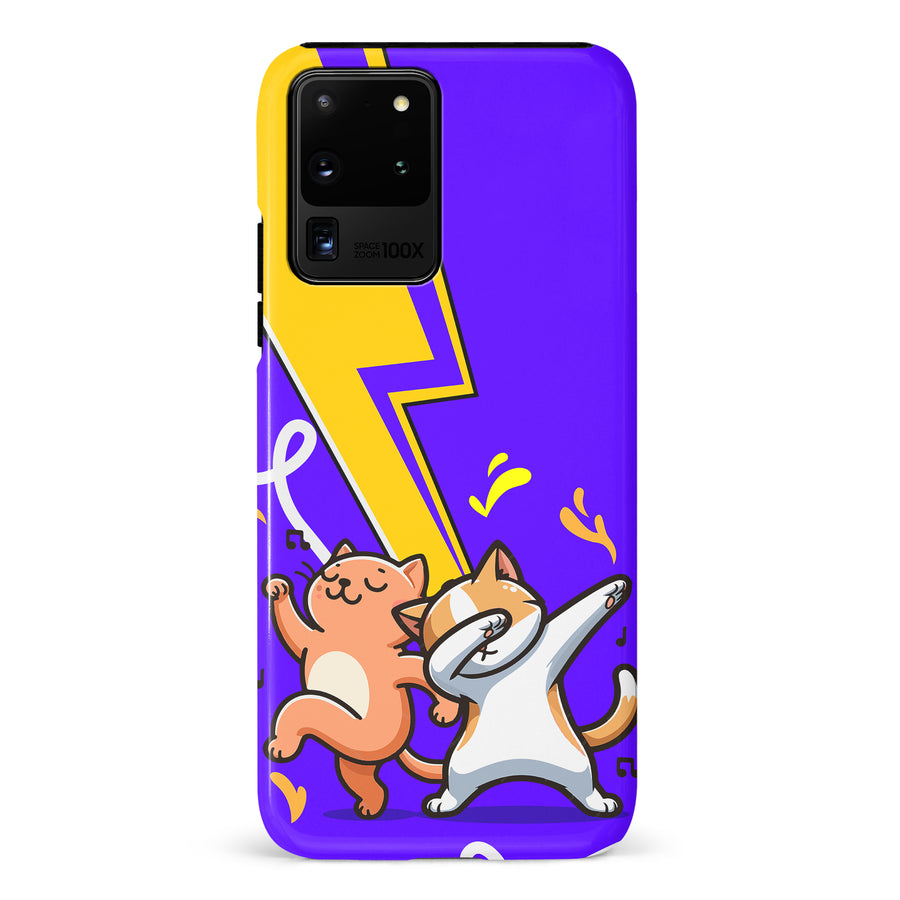 Samsung Galaxy S20 Ultra Dabbing Cats on Purple with Lightning Bolt Cat Phone Case