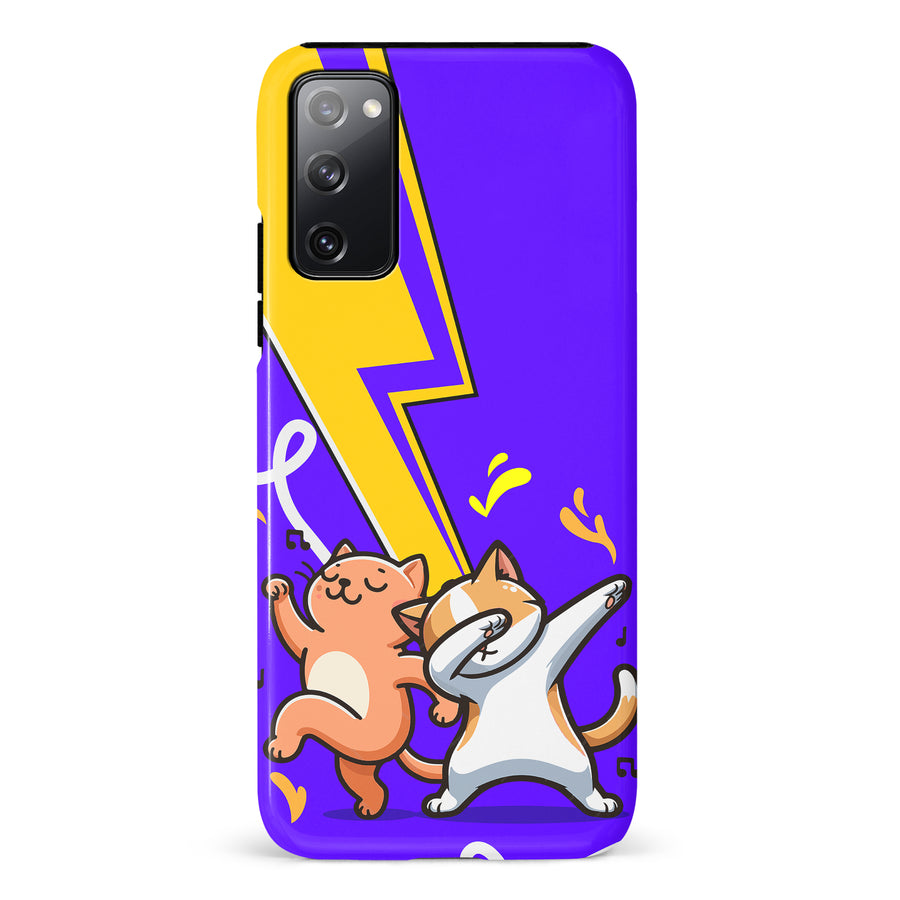 Samsung Galaxy S20 FE Dabbing Cats on Purple with Lightning Bolt Cat Phone Case