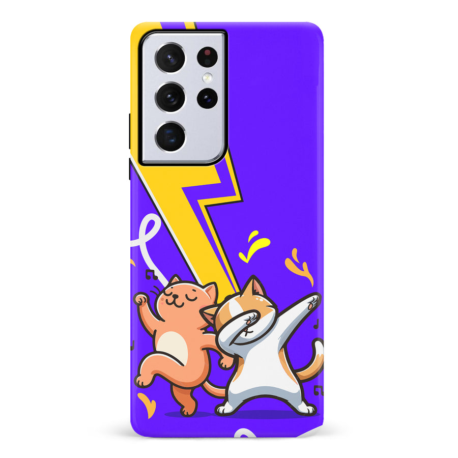 Samsung Galaxy S21 Ultra Dabbing Cats on Purple with Lightning Bolt Cat Phone Case