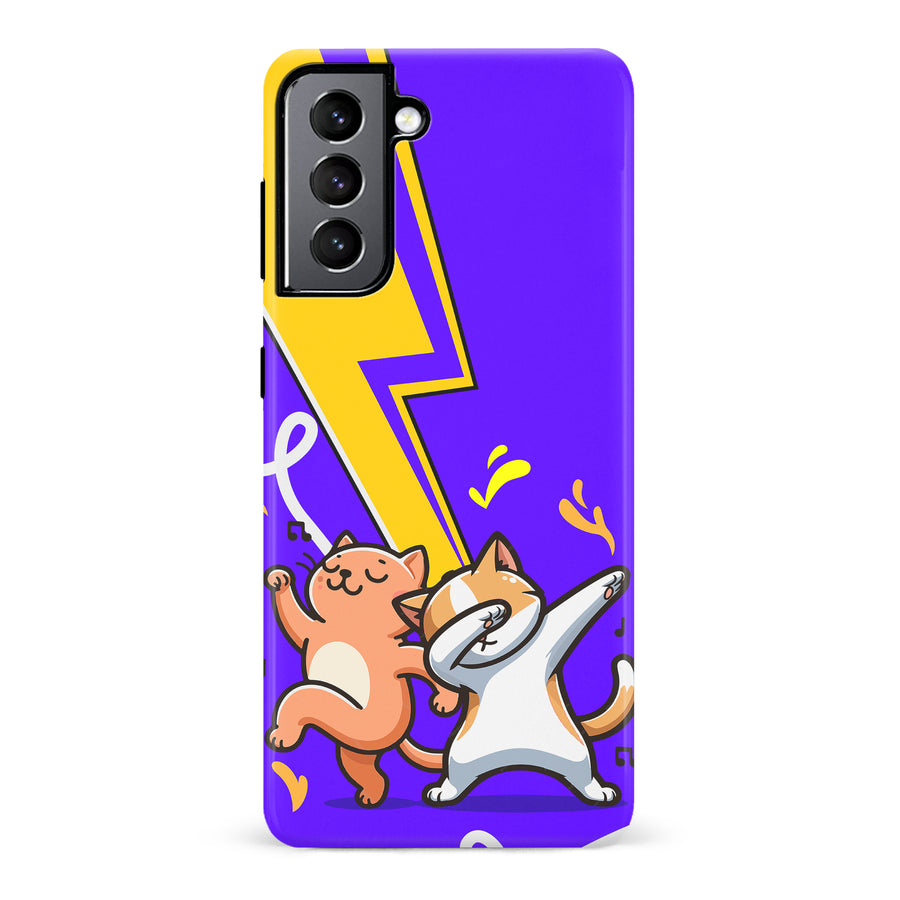 Samsung Galaxy S22 Dabbing Cats on Purple with Lightning Bolt Cat Phone Case