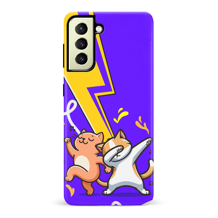 Samsung Galaxy S22 Plus Dabbing Cats on Purple with Lightning Bolt Cat Phone Case