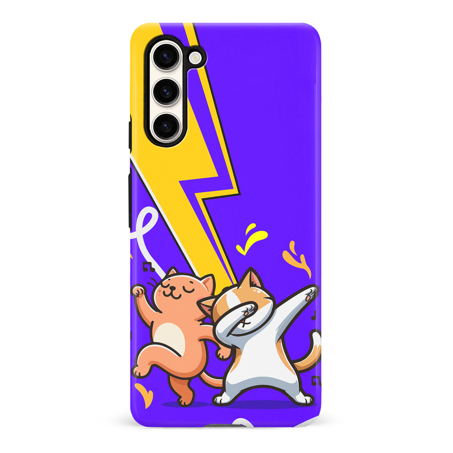 Samsung Galaxy S23 Dabbing Cats on Purple with Lightning Bolt Cat Phone Case