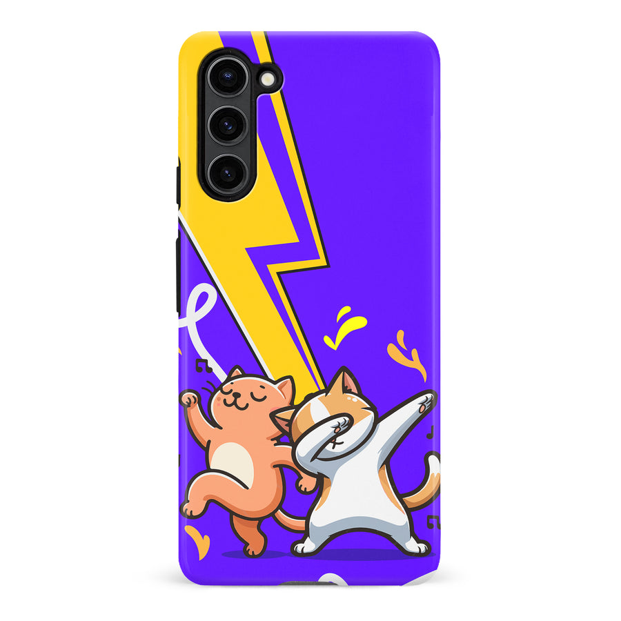 Samsung Galaxy S23 Plus Dabbing Cats on Purple with Lightning Bolt Cat Phone Case