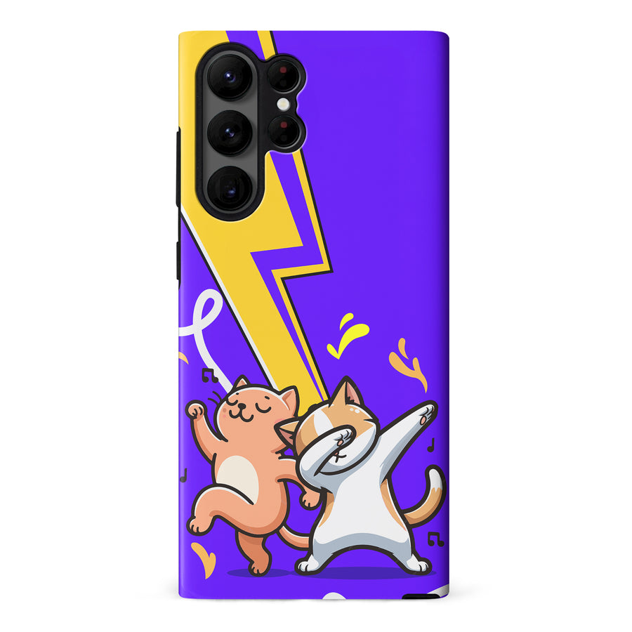 Samsung Galaxy S23 Ultra Dabbing Cats on Purple with Lightning Bolt Cat Phone Case