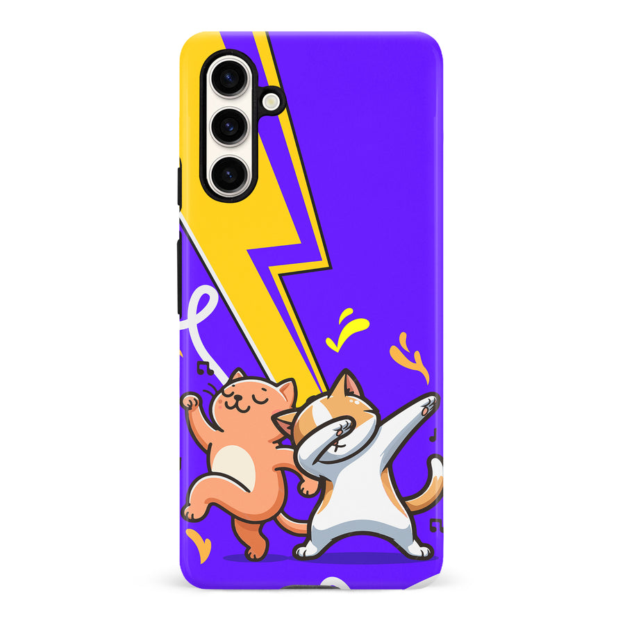 Samsung Galaxy S23 FE Dabbing Cats on Purple with Lightning Bolt Cat Phone Case