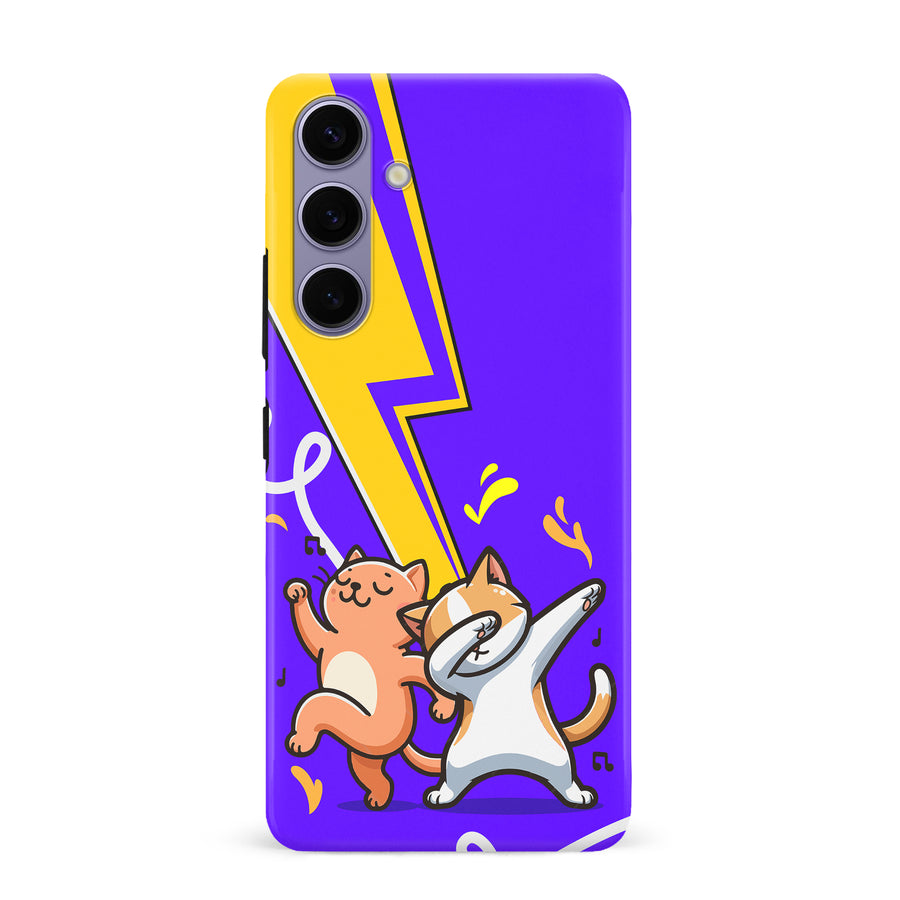 Samsung Galaxy S24 Plus Dabbing Cats on Purple with Lightning Bolt Cat Phone Case