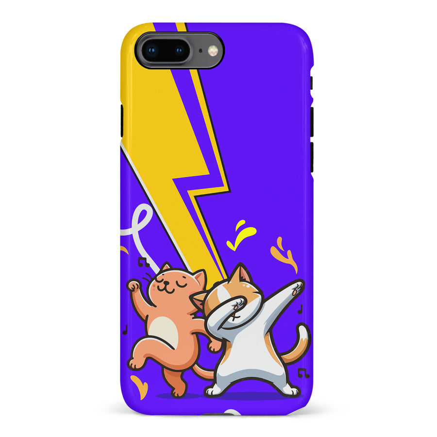 iPhone 8 Plus Dabbing Cats on Purple with Lightning Bolt Cat Phone Case