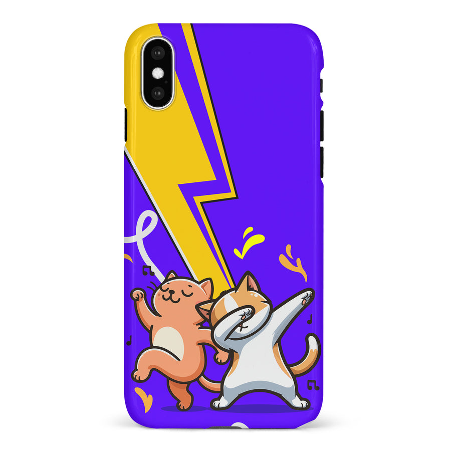 iPhone X/XS Dabbing Cats on Purple with Lightning Bolt Cat Phone Case