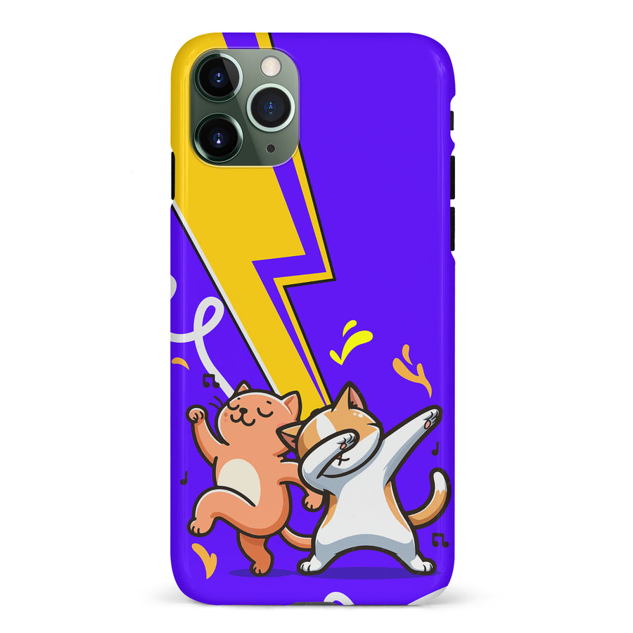 iPhone 11 Pro Dabbing Cats on Purple with Lightning Bolt Cat Phone Case