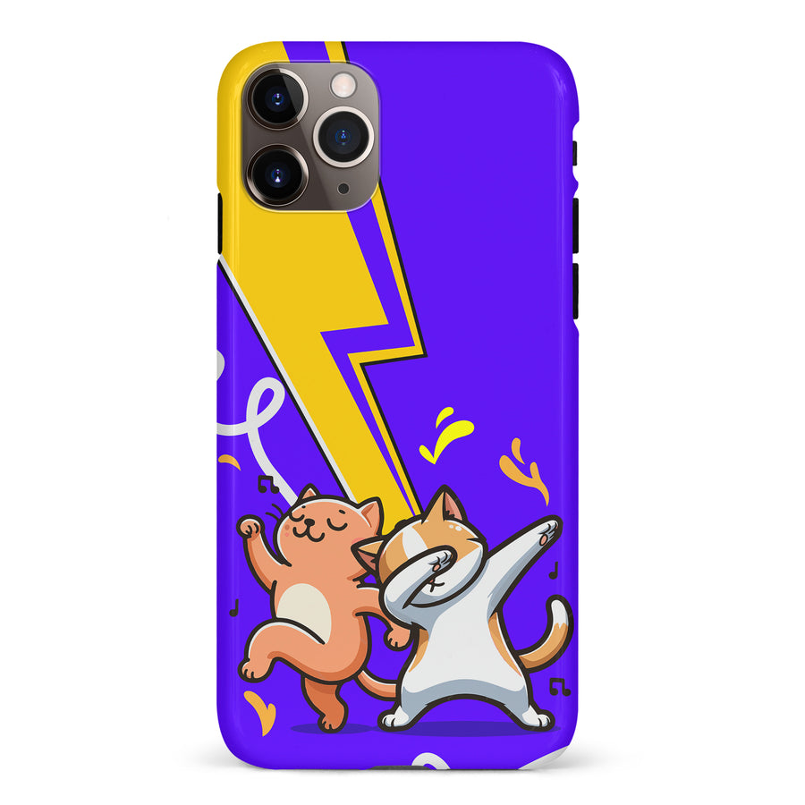 iPhone 11 Pro Max Dabbing Cats on Purple with Lightning Bolt Cat Phone Case