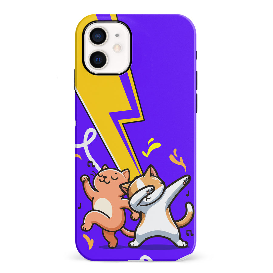 iPhone 12 Mini Dabbing Cats on Purple with Lightning Bolt Cat Phone Case