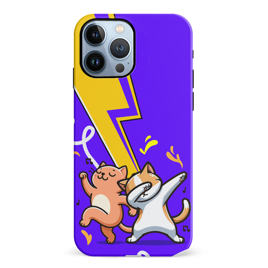 iPhone 12 Pro Dabbing Cats on Purple with Lightning Bolt Cat Phone Case