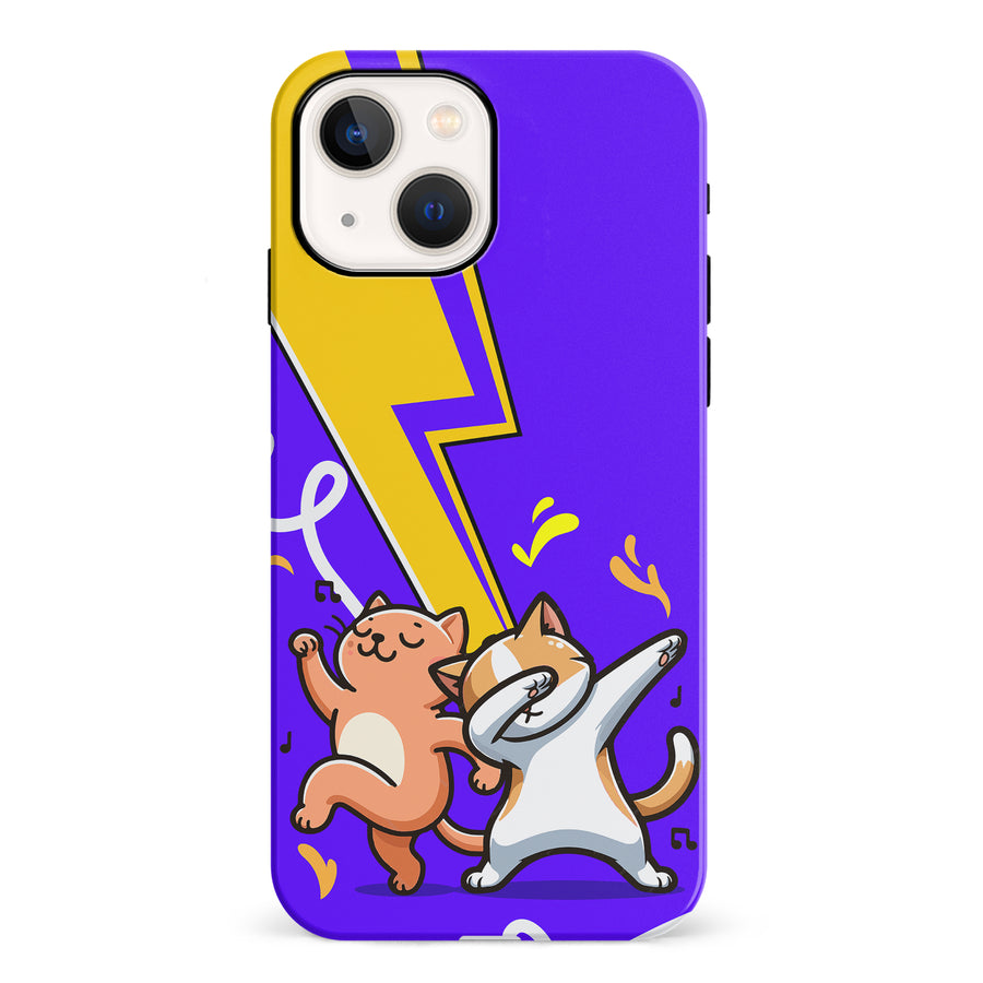 iPhone 13 Dabbing Cats on Purple with Lightning Bolt Cat Phone Case