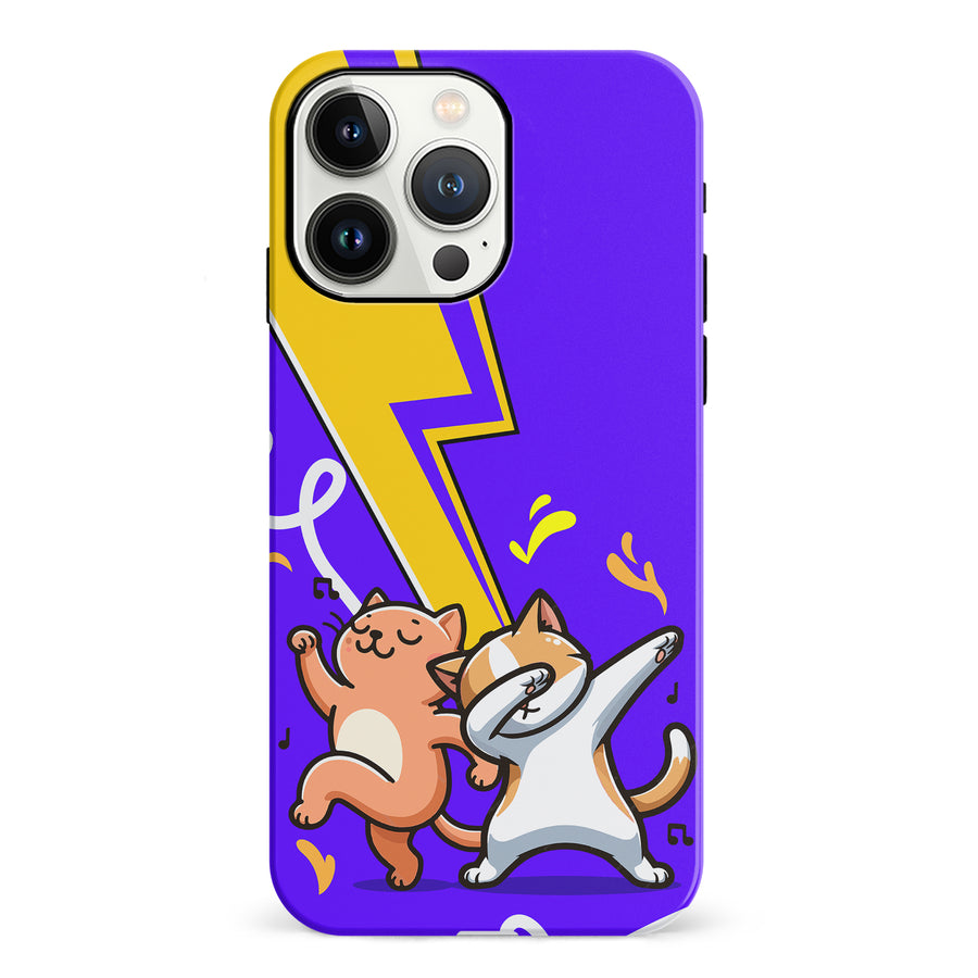 iPhone 13 Pro Dabbing Cats on Purple with Lightning Bolt Cat Phone Case